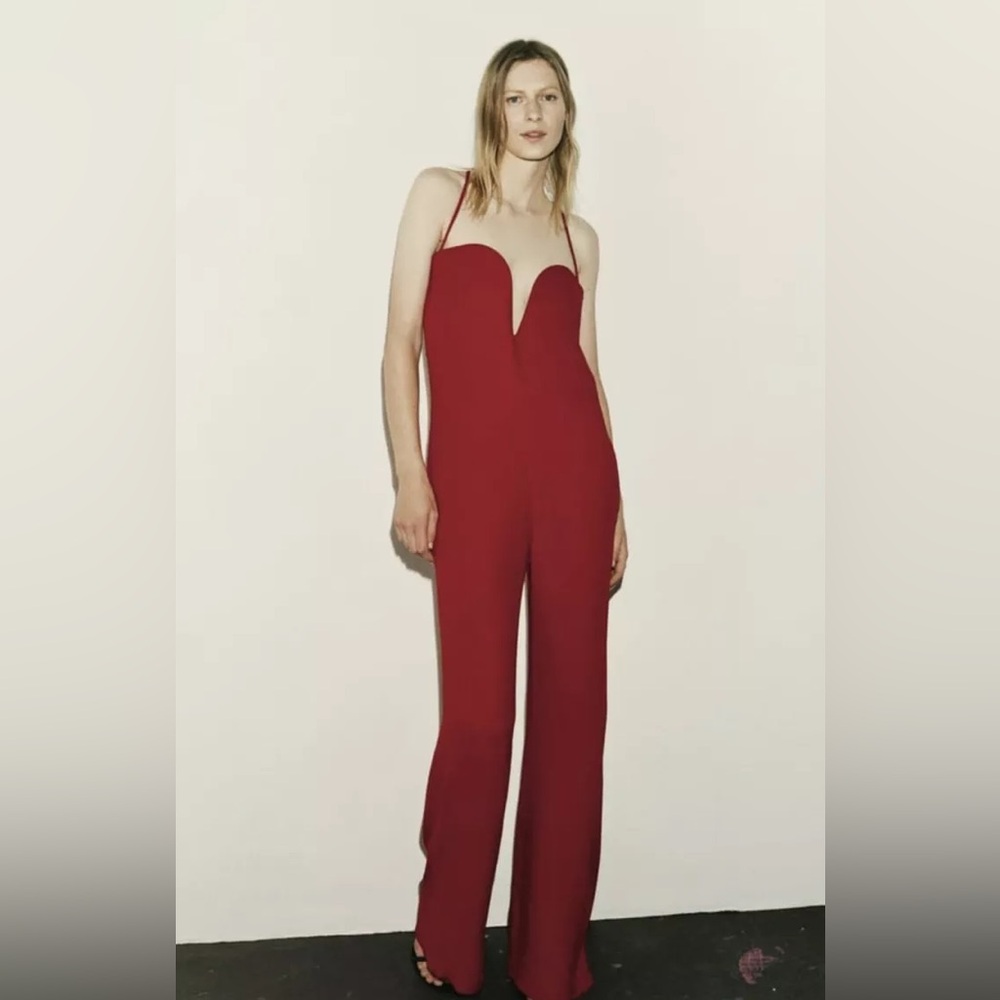 Zara Studio Plunge Jumpsuit with interior zip corset band